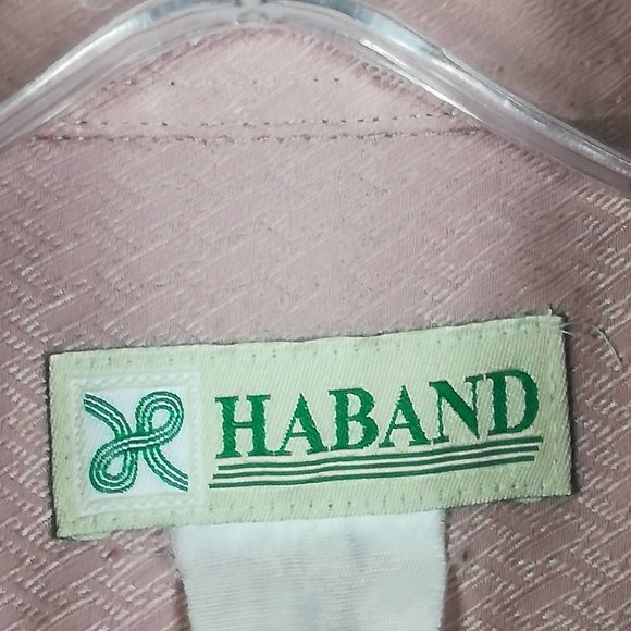 Vintage Haband Mens Shirt Button Up Solid Pink Textured Long Sleeve Pockets L - Picture 8 of 8